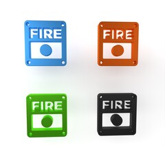 Colorful Fire alarm system icon isolated on white background. Pull danger fire safety box. Minimalism concept. 3D render illustration