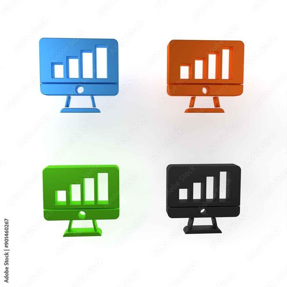 Aufkleber colorful computer monitor with graph chart icon isolated on white background. report text file. acco