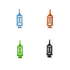 Colorful Syringe icon isolated on white background. Syringe for vaccine, vaccination, injection, flu shot. Medical equipment. Minimalism concept. 3D render illustration