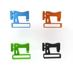 Colorful Sewing machine icon isolated on white background. Minimalism concept. 3D render illustration