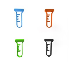 Colorful Test tube and flask chemical laboratory test icon isolated on white background. Laboratory glassware sign. Minimalism concept. 3D render illustration