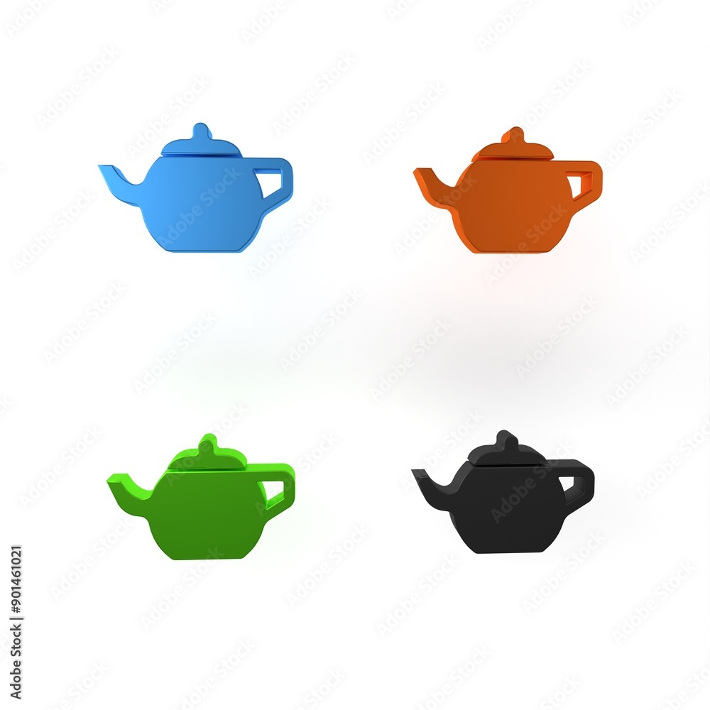 Poster Colorful Traditional Chinese tea ceremony icon isolated on white background. Teapot with cup. Minimalism concept. 3D render illustration