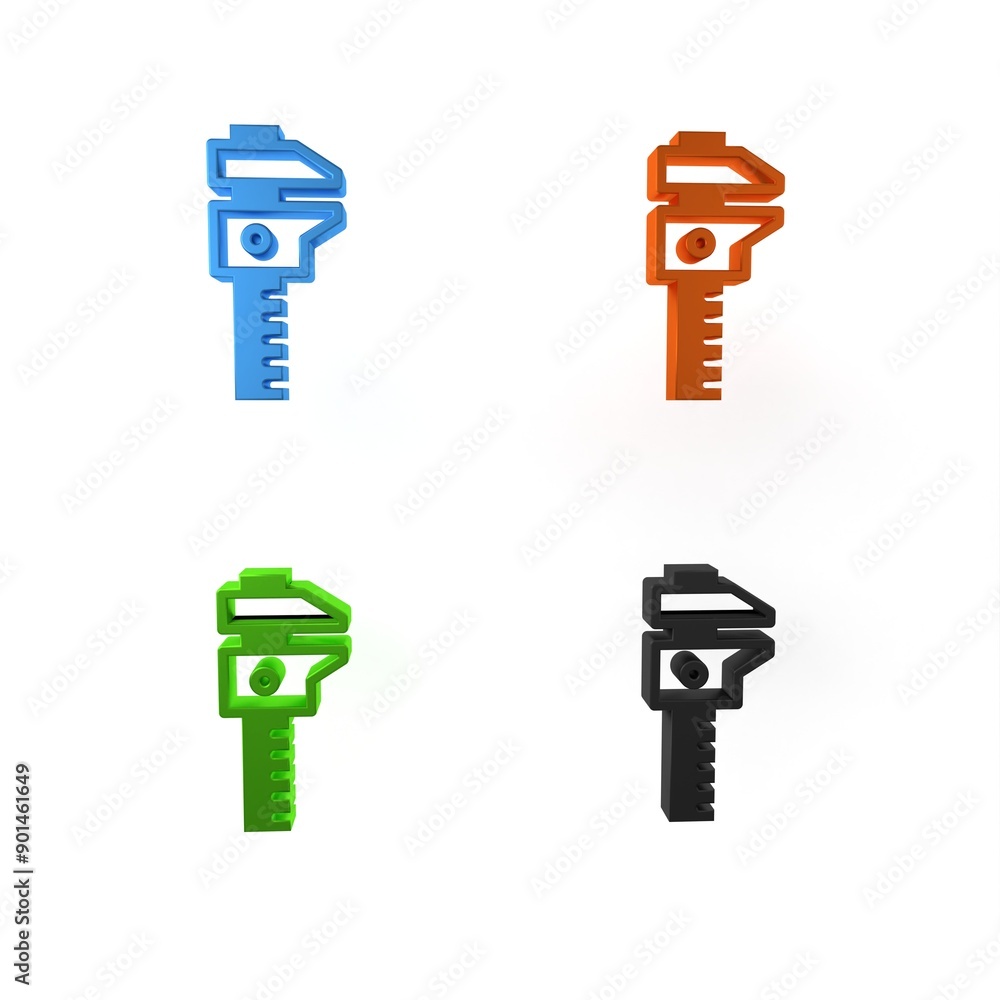Poster colorful calliper or caliper and scale icon isolated on white background. precision measuring tools.