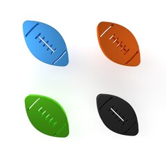 Colorful American football ball icon isolated on white background. Rugby ball icon. Team sport game symbol. Minimalism concept. 3D render illustration