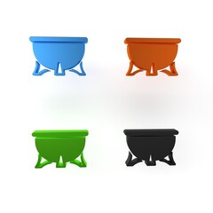 Colorful Halloween witch cauldron icon isolated on white background. Happy Halloween party. Minimalism concept. 3D render illustration