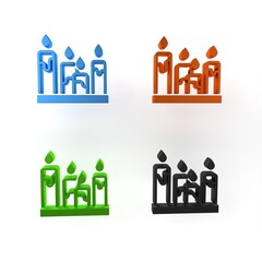 Colorful Burning candle icon isolated on white background. Cylindrical aromatic candle stick with burning flame. Happy Halloween party. Minimalism concept. 3D render illustration