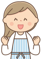 ガッツポーズをするエプロンをした主婦