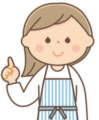 説明をするエプロンをした主婦