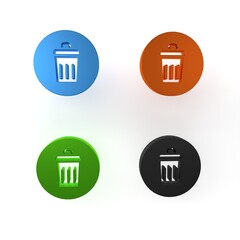 Colorful Trash can icon isolated on white background. Garbage bin sign. Recycle basket icon. Office trash icon. Minimalism concept. 3D render illustration