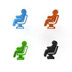 Colorful Human waiting in airport terminal icon isolated on white background. Minimalism concept. 3D render illustration