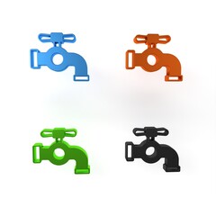Colorful Water tap icon isolated on white background. Minimalism concept. 3D render illustration