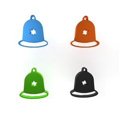 Colorful British police helmet icon isolated on white background. Minimalism concept. 3D render illustration