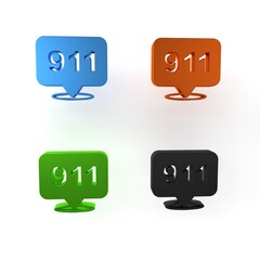 Colorful Telephone with emergency call 911 icon isolated on white background. Police, ambulance, fire department, call, phone. Minimalism concept. 3D render illustration