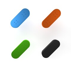Colorful Skateboard icon isolated on white background. Extreme sport. Sport equipment. Minimalism concept. 3D render illustration