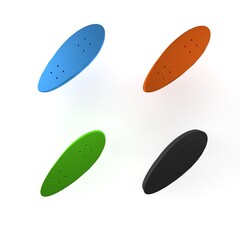 Colorful Longboard or skateboard cruiser icon isolated on white background. Extreme sport. Sport equipment. Minimalism concept. 3D render illustration