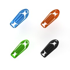 Colorful Skateboard deck icon isolated on white background. Extreme sport. Sport equipment. Minimalism concept. 3D render illustration