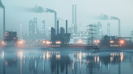 Obraz premium EcoFriendly Power Station Illuminating Sustainable Progress in the Dawn