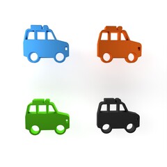 Colorful Car icon isolated on white background. Minimalism concept. 3D render illustration
