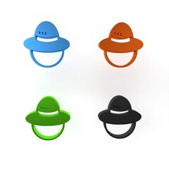 Fototapeta premium Colorful Camping hat icon isolated on white background. Beach hat panama. Explorer travelers hat for hunting, hiking, tourism. Minimalism concept. 3D render illustration