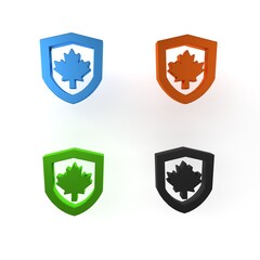 Colorful Canada flag on shield icon isolated on white background. Minimalism concept. 3D render illustration