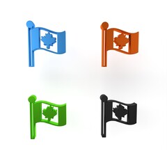 Colorful Flag of Canada icon isolated on white background. North America country flag on flagpole. Minimalism concept. 3D render illustration