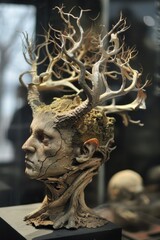 Obraz premium A sculpture of a woman's head with tree branches on it