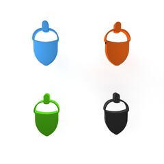 Colorful Acorn icon isolated on white background. Minimalism concept. 3D render illustration