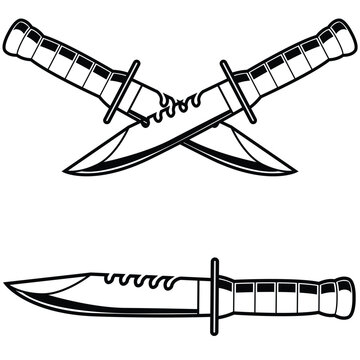 illustration of daggers. Crossed combat knife, military knife