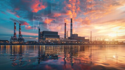 Sustainable Energy Innovation NetZero Emission Power Plant at Sunset