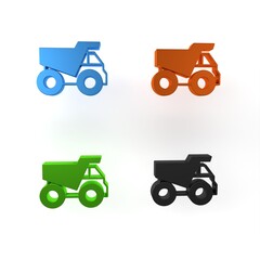 Colorful Mining dump truck icon isolated on white background. Minimalism concept. 3D render illustration