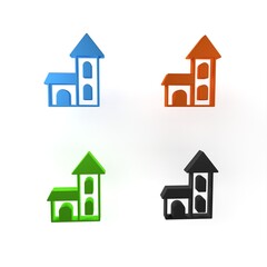 Colorful Church building icon isolated on white background. Christian Church. Religion of church. Minimalism concept. 3D render illustration