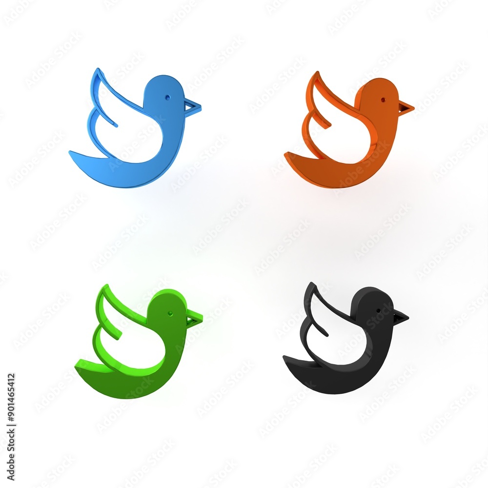 Wall mural Colorful Dove icon isolated on white background. Minimalism concept. 3D render illustration