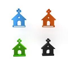 Colorful Church building icon isolated on white background. Christian Church. Religion of church. Minimalism concept. 3D render illustration