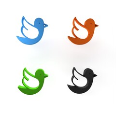 Colorful Dove icon isolated on white background. Minimalism concept. 3D render illustration