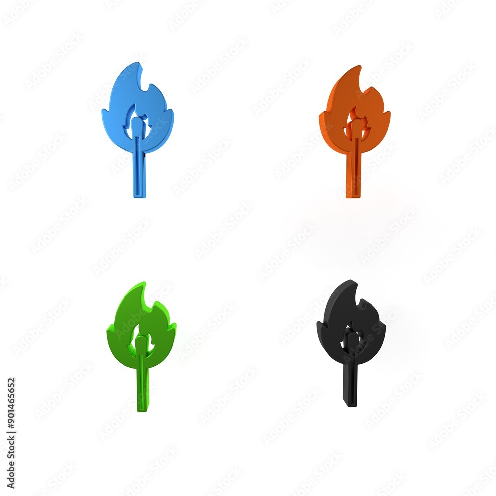 Sticker colorful burning match with fire icon isolated on white background. match with fire. matches sign. m