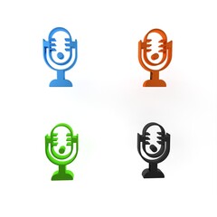 Colorful Microphone icon isolated on white background. On air radio mic microphone. Speaker sign. Minimalism concept. 3D render illustration