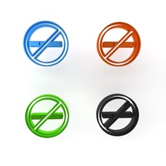 Colorful No smoking icon isolated on white background. Cigarette smoking prohibited sign. Minimalism concept. 3D render illustration