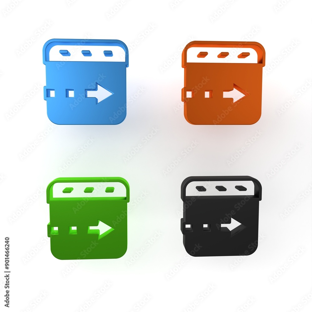 Poster colorful time flies on the clock icon isolated on white background. minimalism concept. 3d render il