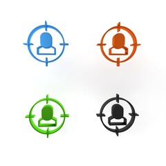 Colorful Head hunting icon isolated on white background. Business target or Employment sign. Human resource and recruitment for business. Minimalism concept. 3D render illustration