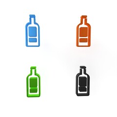 Colorful Glass bottle of vodka icon isolated on white background. Minimalism concept. 3D render illustration