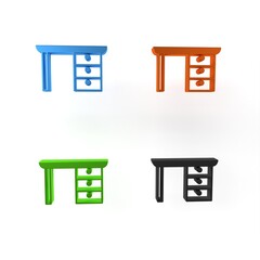 Fototapeta premium Colorful Office desk icon isolated on white background. Minimalism concept. 3D render illustration