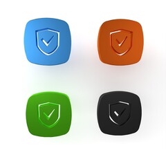 Colorful Shield icon isolated on white background. Insurance concept. Guard sign. Security, safety, protection, privacy concept. Minimalism concept. 3D render illustration