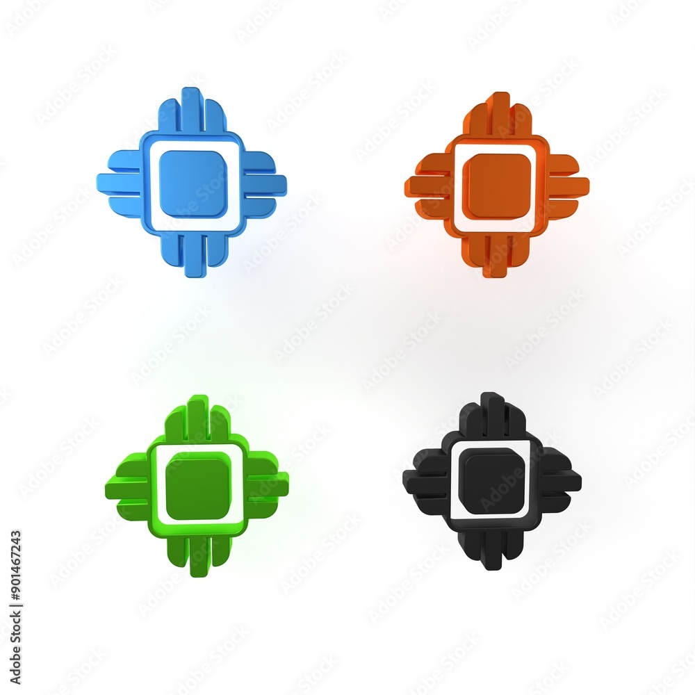 Poster colorful computer processor with microcircuits cpu icon isolated on white background. chip or cpu wi