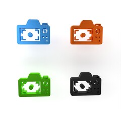 Colorful Photo camera icon isolated on white background. Foto camera. Digital photography. Minimalism concept. 3D render illustration