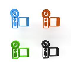 Colorful Cinema camera icon isolated on white background. Video camera. Movie sign. Film projector. Minimalism concept. 3D render illustration
