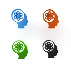 Colorful Atom icon isolated on white background. Symbol of science, education, nuclear physics, scientific research. Minimalism concept. 3D render illustration