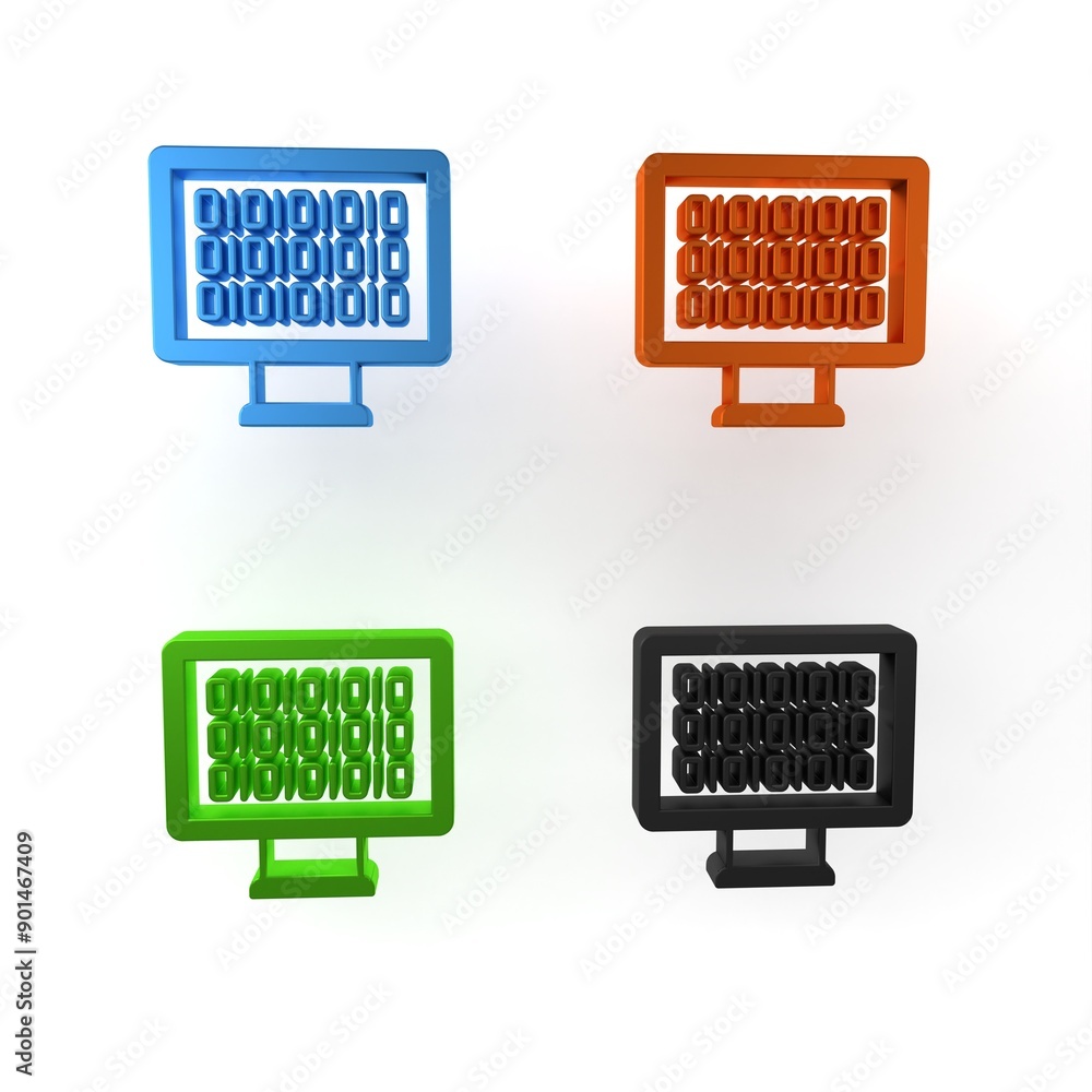Poster colorful binary code icon isolated on white background. minimalism concept. 3d render illustration