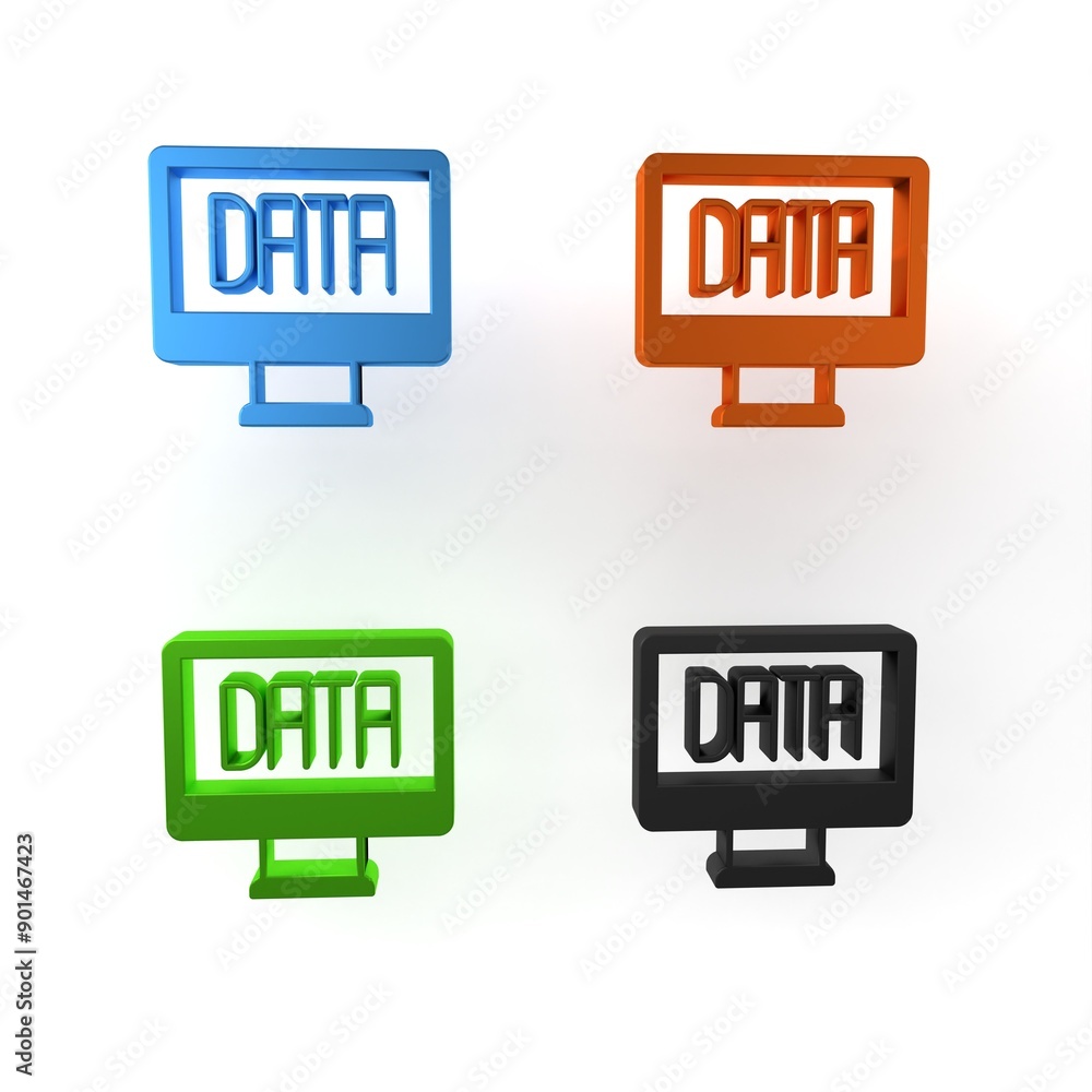 Poster colorful data analysis icon isolated on white background. business data analysis process, statistics
