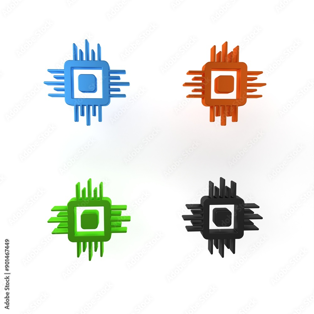 Poster colorful computer processor with microcircuits cpu icon isolated on white background. chip or cpu wi