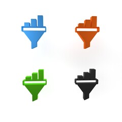 Colorful Sales funnel with chart for marketing and startup business icon isolated on white background. Infographic template. Minimalism concept. 3D render illustration